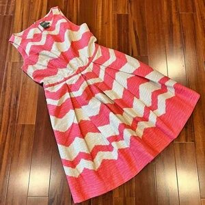 Taylor Pink Cream Dress Mini A-Line‎ Chevron Textured Sleeveless Lined Size 2